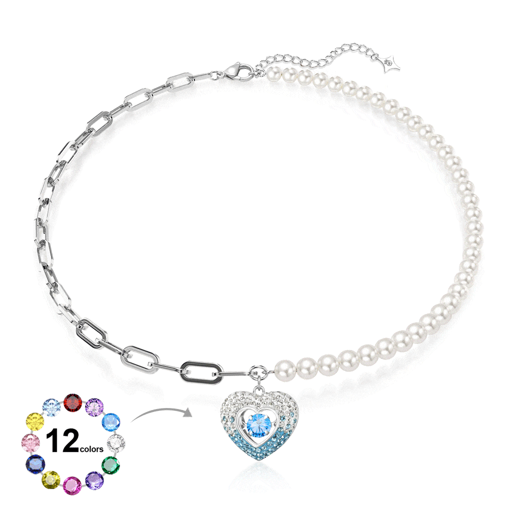 Dancing Heart Birthstone Pearl Necklace