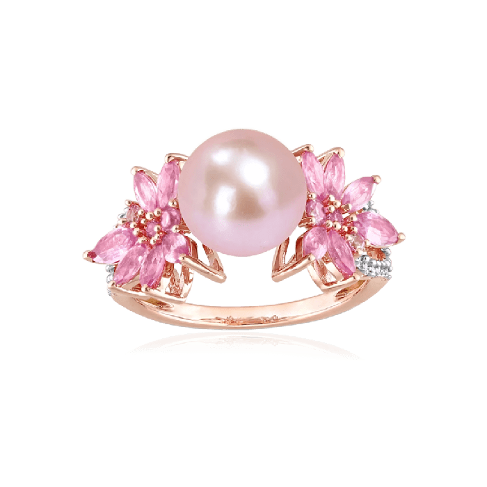 Pink Morganite Round Pearl Ring