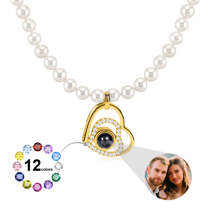 Heart Projection Pearl  Necklace
