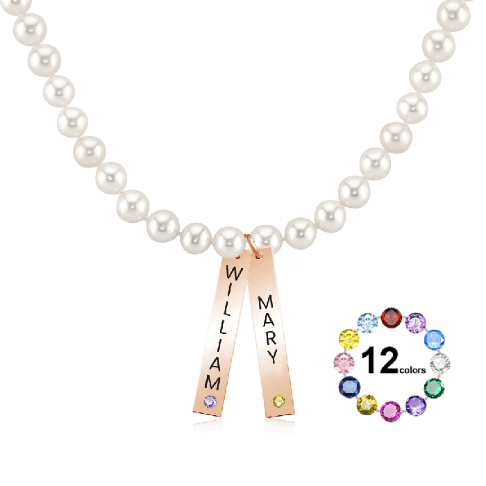 Round Pearl Birthstone Name Necklace