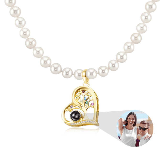 Heart Tree Projection Pearl  Necklace