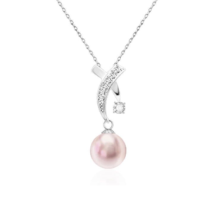 Pink Round Pearl Solitaire Necklace