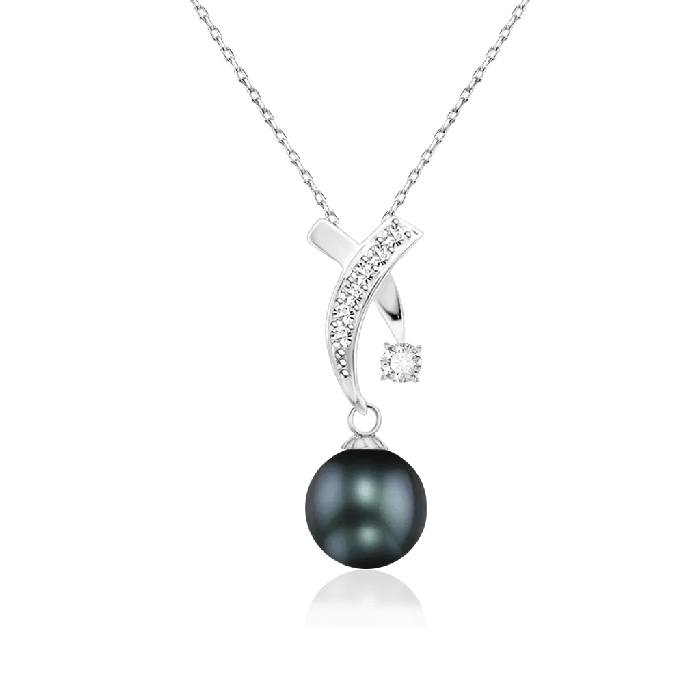 Black Round Pearl Solitaire Necklace