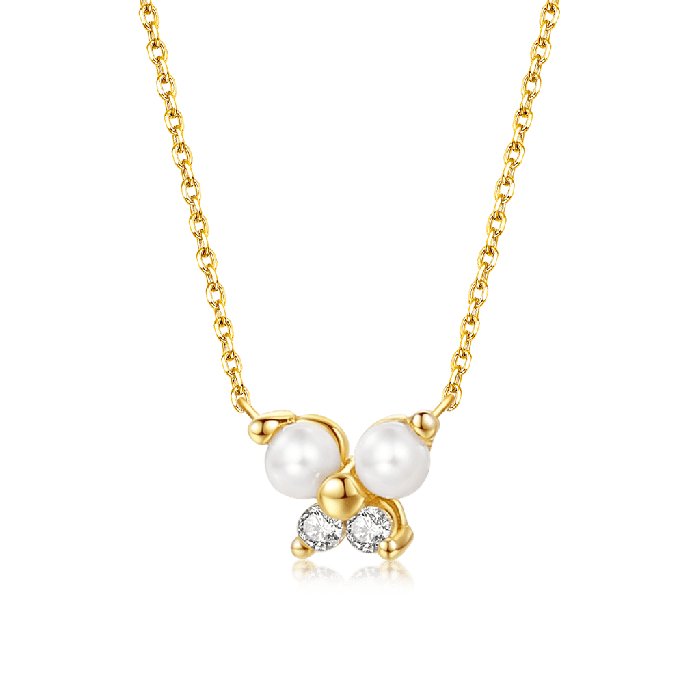 Round Pearl Butterfly Necklace