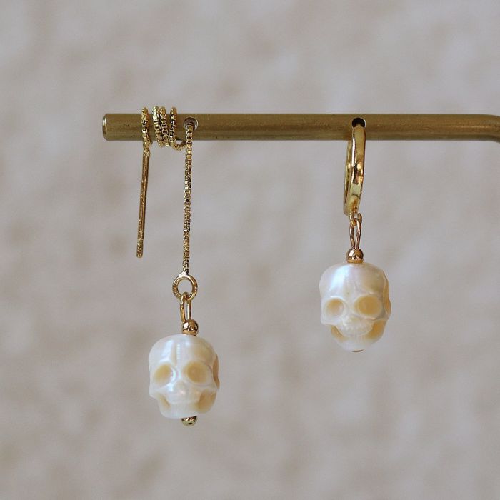 Skull Freshwater Pearl Drop Earrings