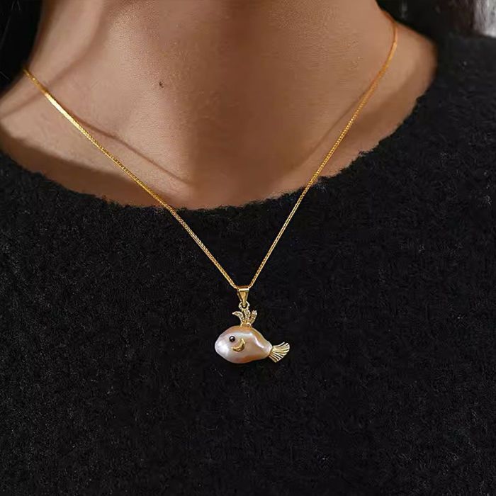 Fish Freshwater Pearl Pendant Necklace