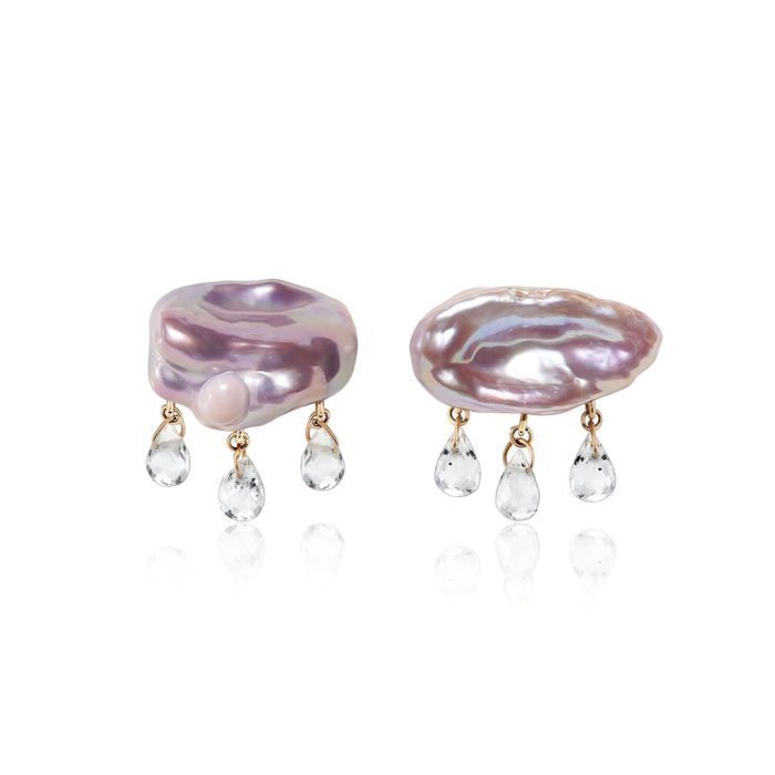 Purple Cloud with Rain Freshwater Pearl Drop Earrings