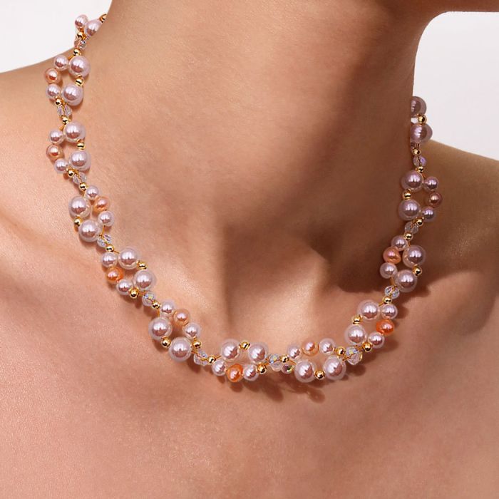 Crystal Wrap Pearls Tincup Necklace