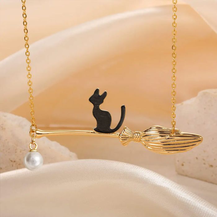 Halloween Black Cat Pearl Necklace