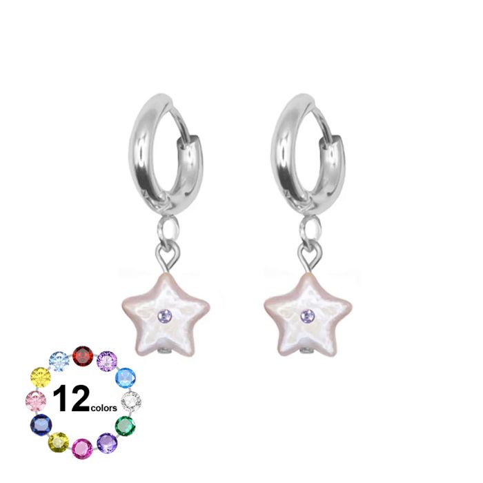 Star With Birthstone Drop Earrings