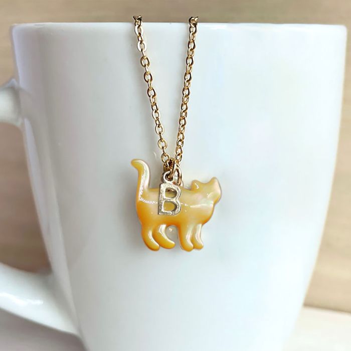 Cat Personalized Initial Pendant Necklace