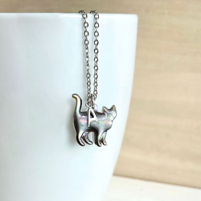 Cat Personalized Initial Pendant Necklace