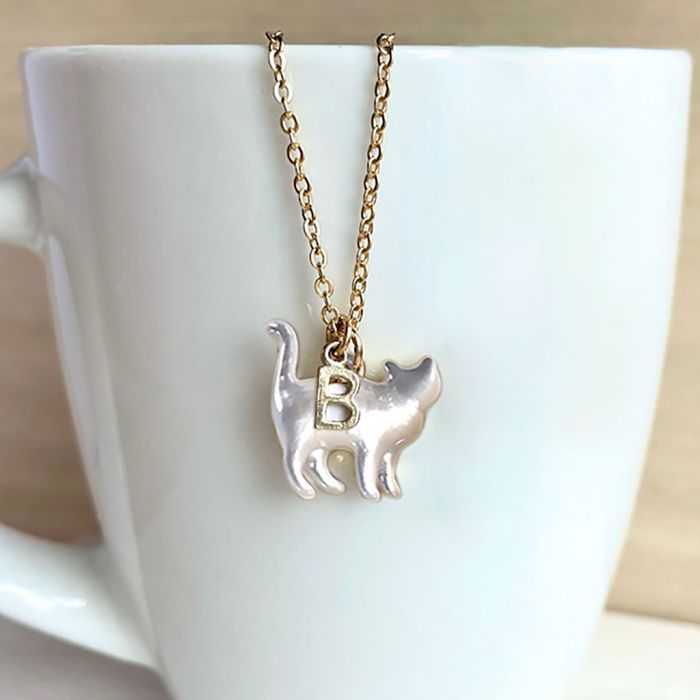 Cat Personalized Initial Pendant Necklace