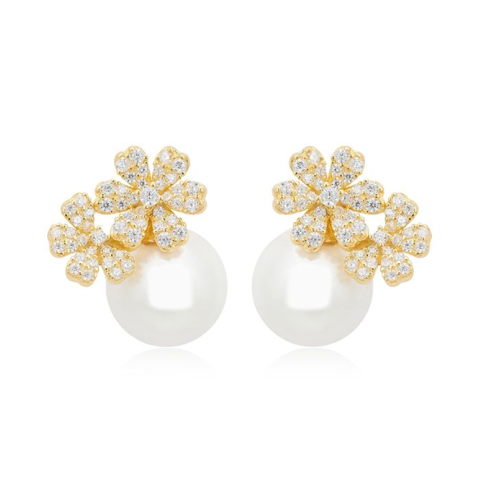 White Topaz Flower Stud Earrings