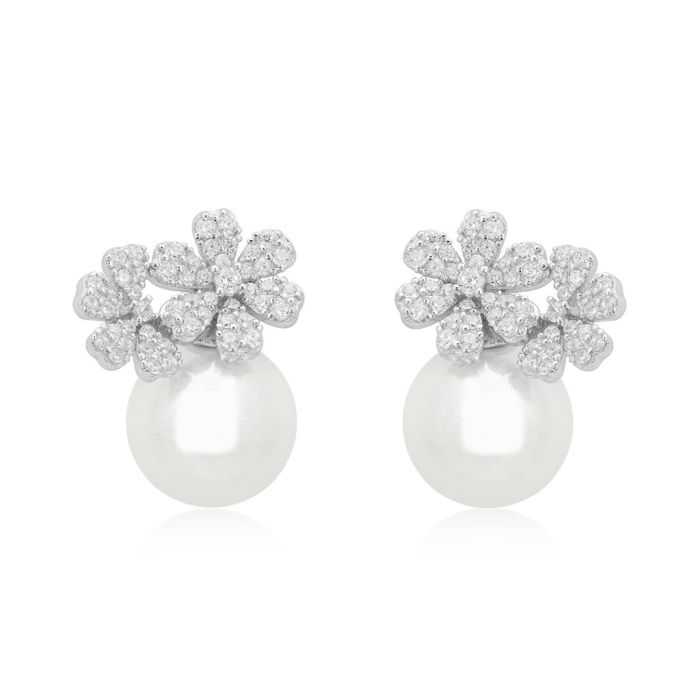 White Topaz Flower Stud Earrings