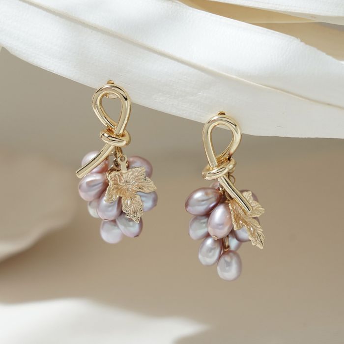 Grape Pearl Bridal Wedding Drop Earrings