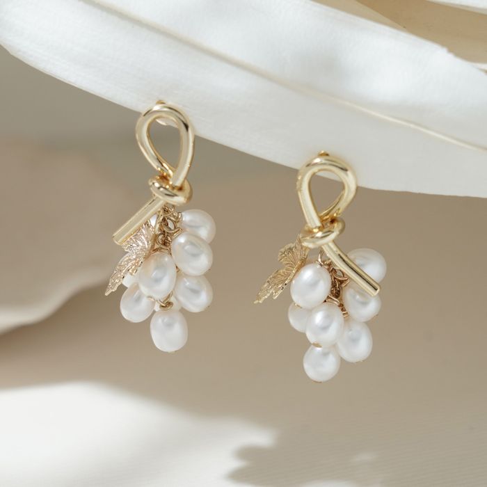 Grape Pearl Bridal Wedding Drop Earrings