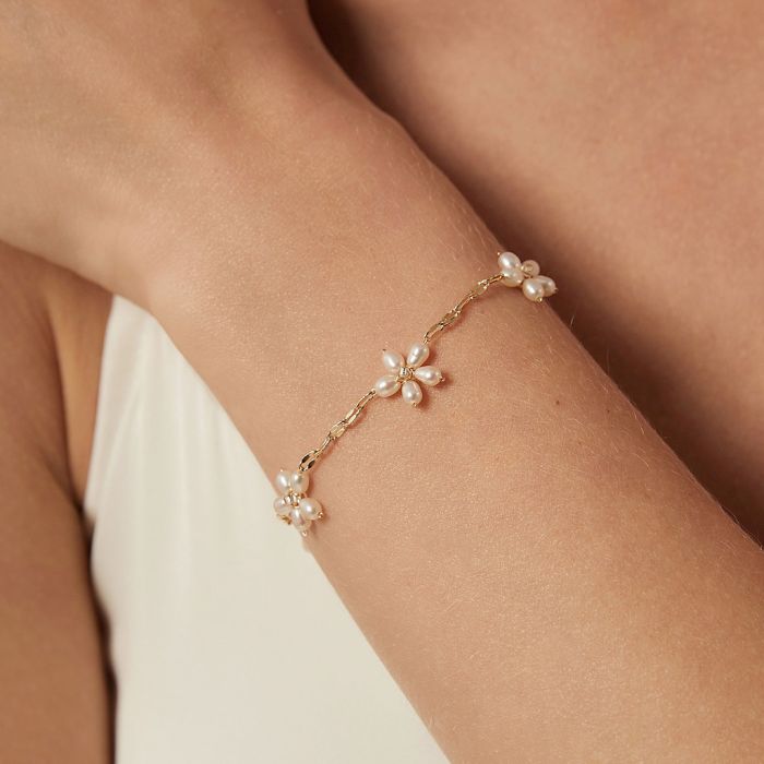 Flowers Pearl Bridal Wedding Tincup Bracelet