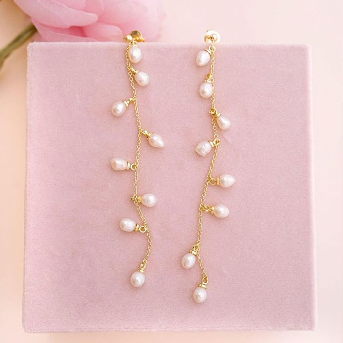 Pearl Bridal Wedding Drop Earrings