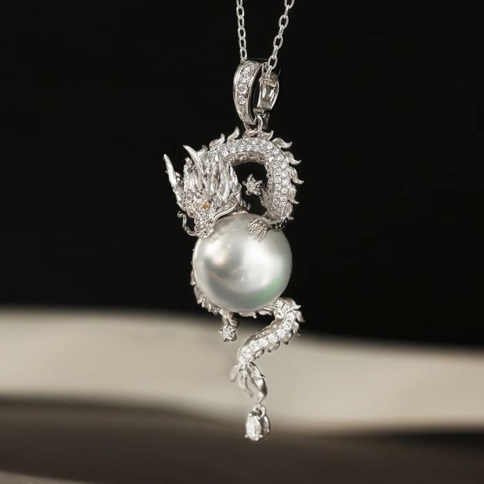 Dragon Playing With Pearl Pendant Necklace