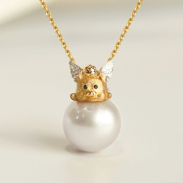 Angel Pig Pendant Necklace