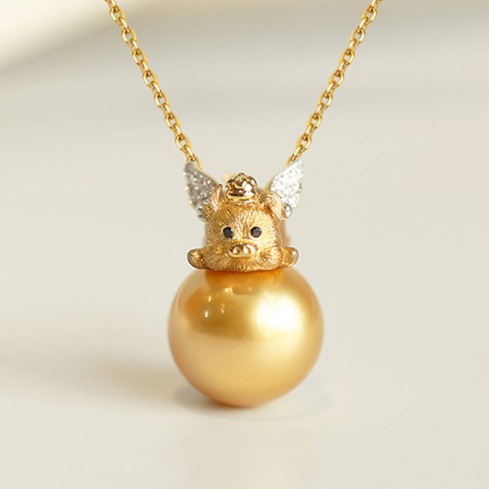 Angel Pig Pendant Necklace