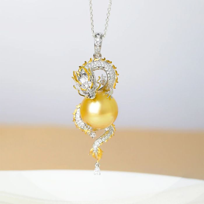 Dragon Playing With Pearl Pendant Necklace